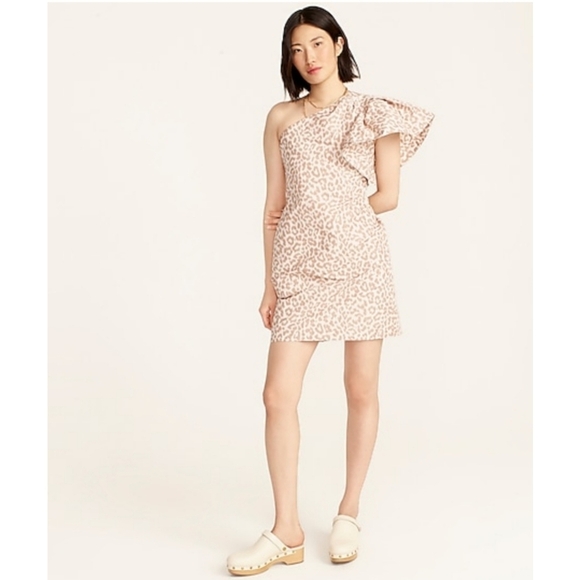 41 J.Crew One-shoulder ruffle dress in Italian ikat leopard - Picture 1 of 7